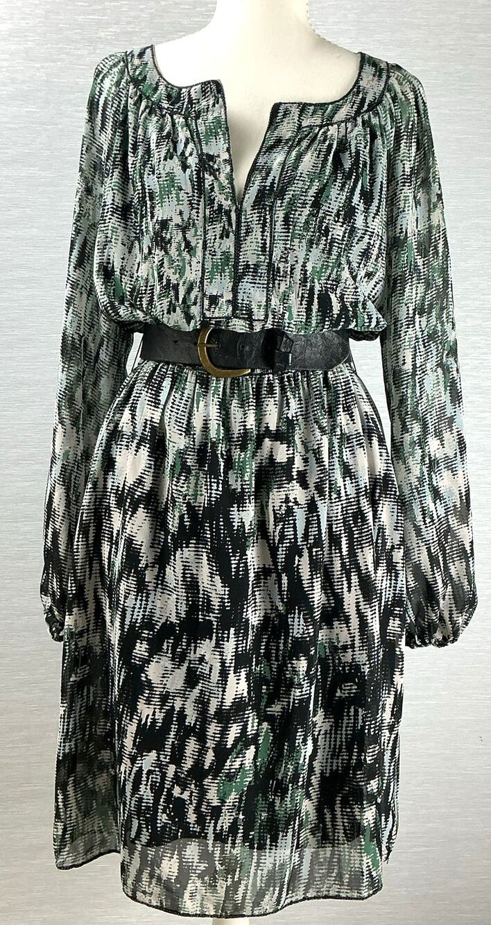 Max Edition Green Black Abstract Ikat Blouson Dress M